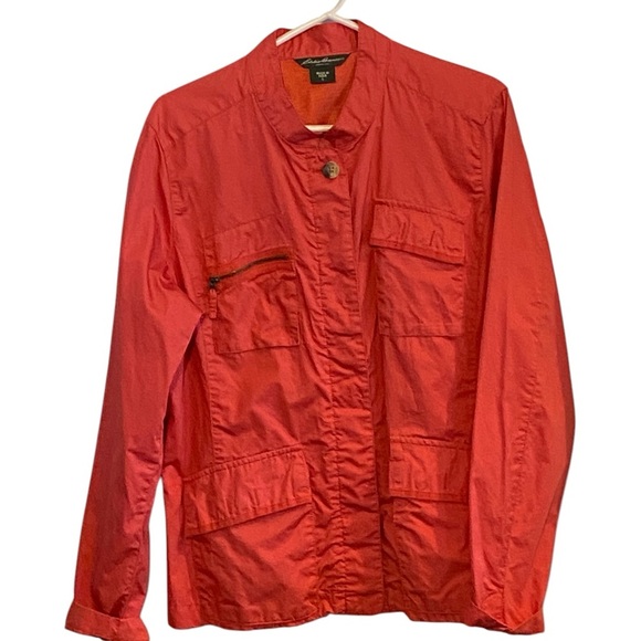 Eddie Bauer 100% Cotton persimmon orange  Lightweight Button Fall Utility Jacket - Picture 1 of 11